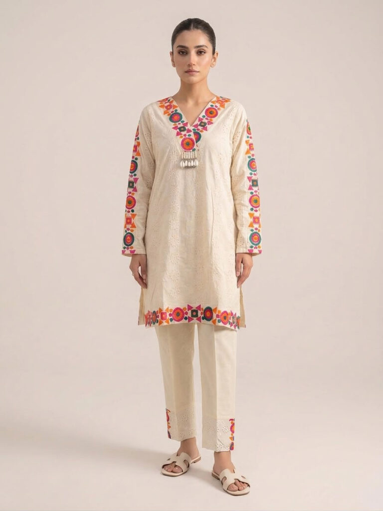 Cotton Chikankari Co-ord Set (Off- White)