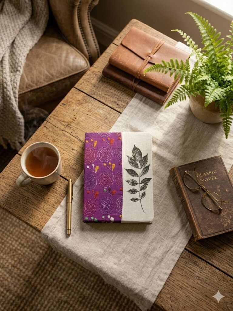 Handmade Paper Diary with Katha work and Natural Dye Print