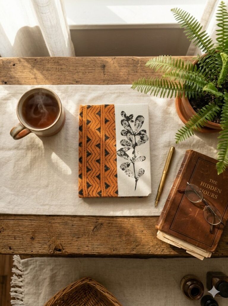 Handmade Paper Diary with Katha work and Natural Dye Print