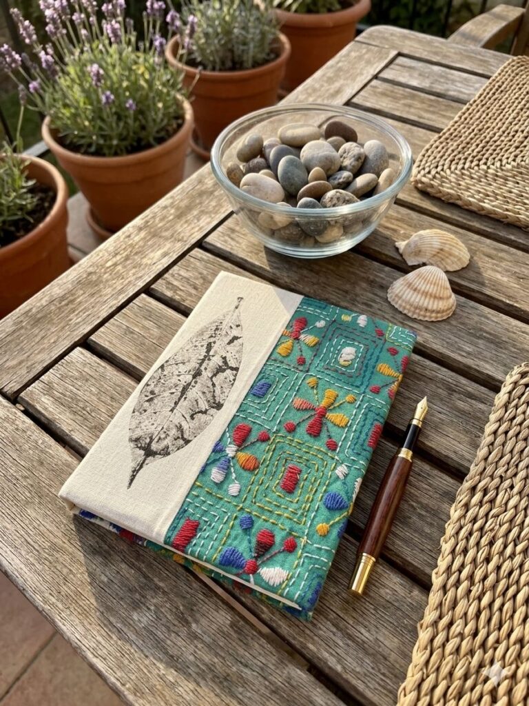Handmade Paper Diary with Katha work and Natural Dye Print