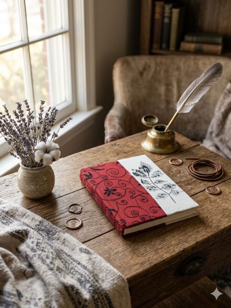 Handmade Paper Diary with Katha work and Natural Dye Print