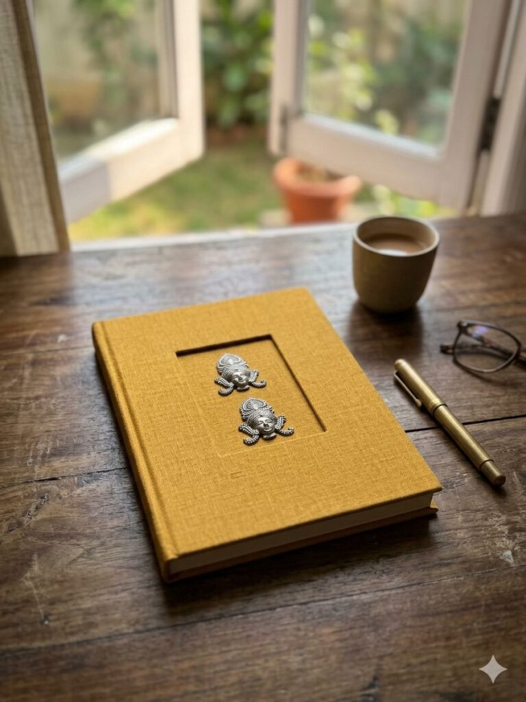 Handmade paper Diary with Metal icon