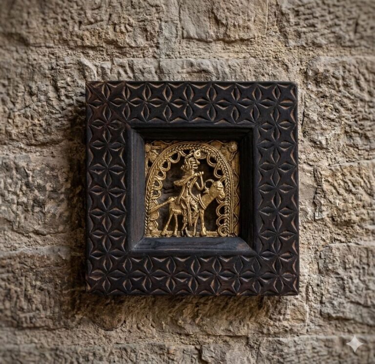 Wooden Framed Dhokra Art Plate Small
