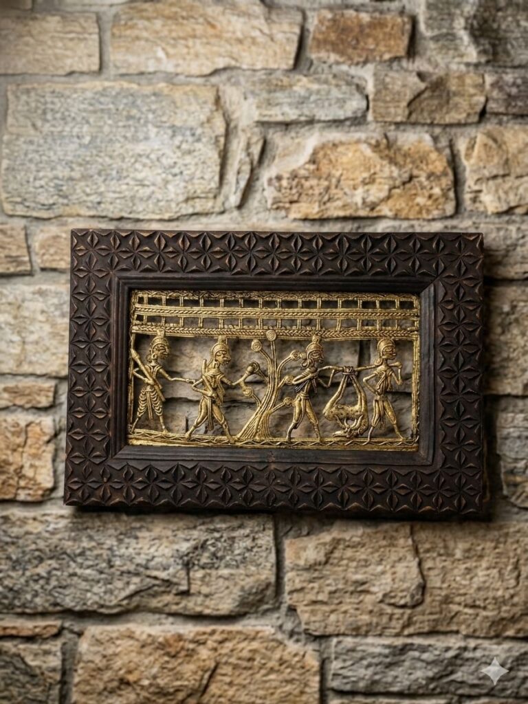 Wooden Framed Dhokra Art Plate 13/9