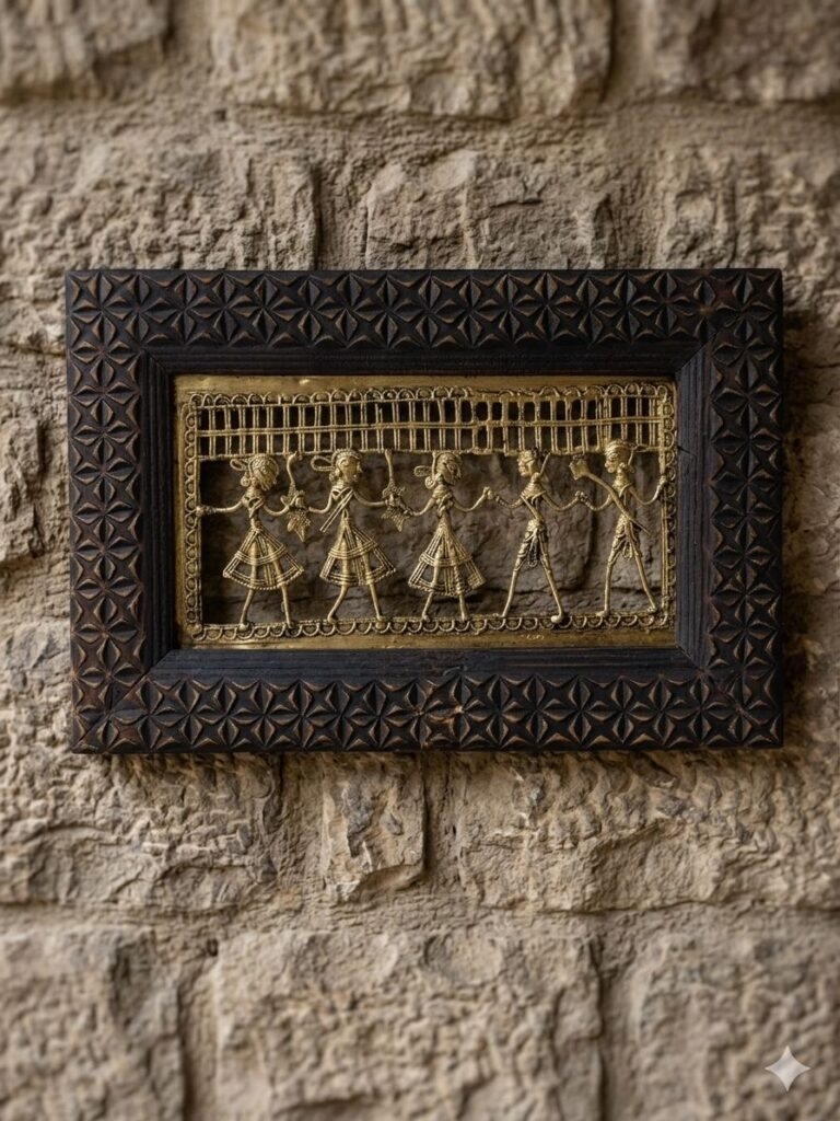 Wooden Framed Dhokra Art Plate 13/9