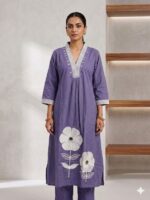 Cotton Mirror Work Kurta Set (Purple)