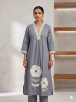 Cotton Mirror Work Kurta Set (Grey)