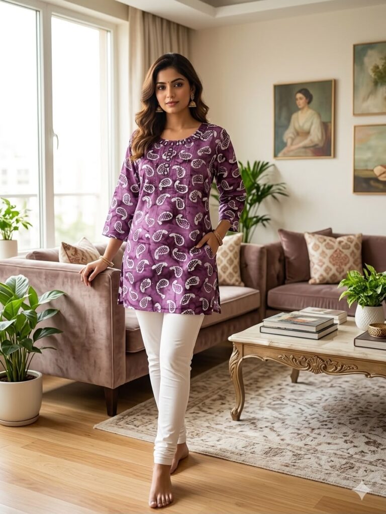 Bagru Mirror Work Short Kurti (Purple)