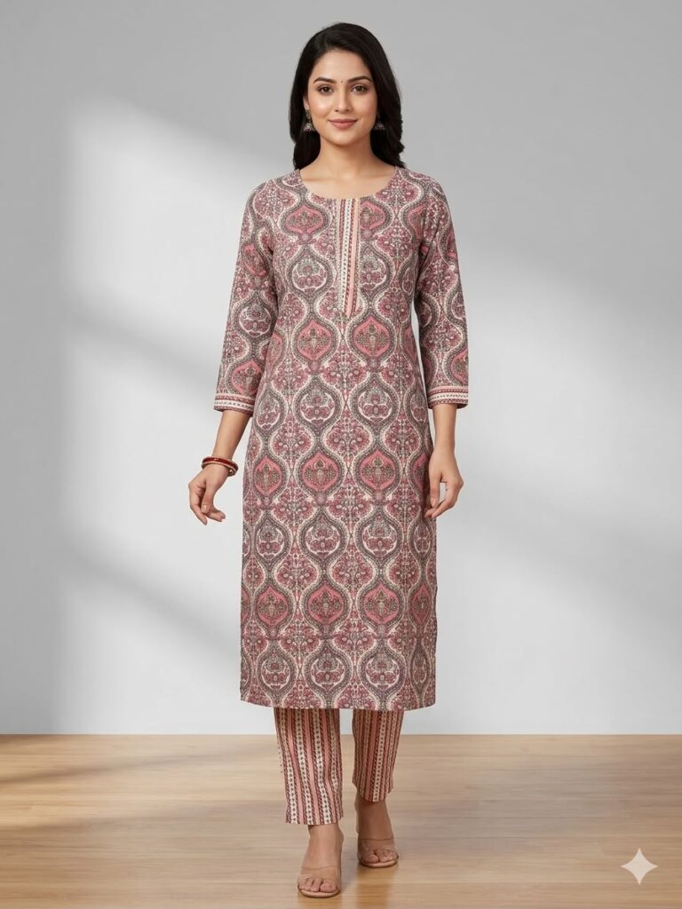 Cotton Kurta Pant Set (Pink)