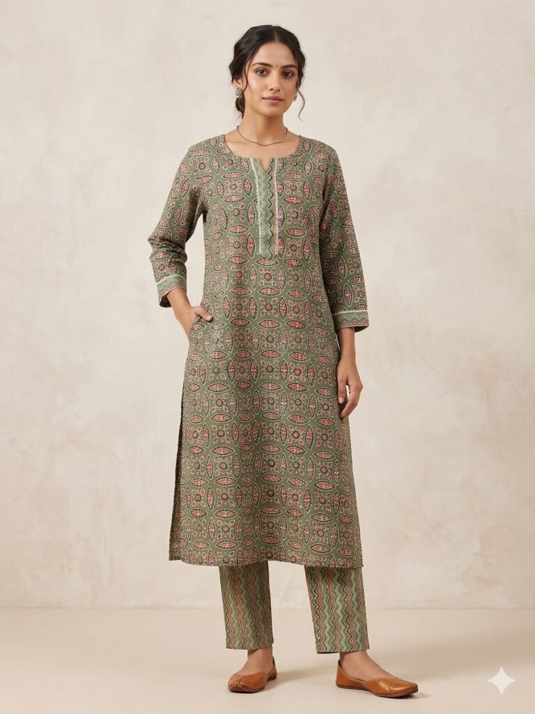 Cotton Kurta Pant Set (Green)
