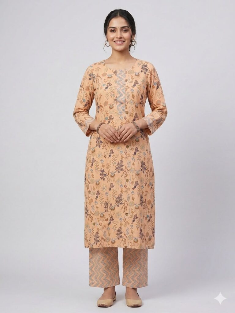 Cotton Kurta Pant Set (Peach)