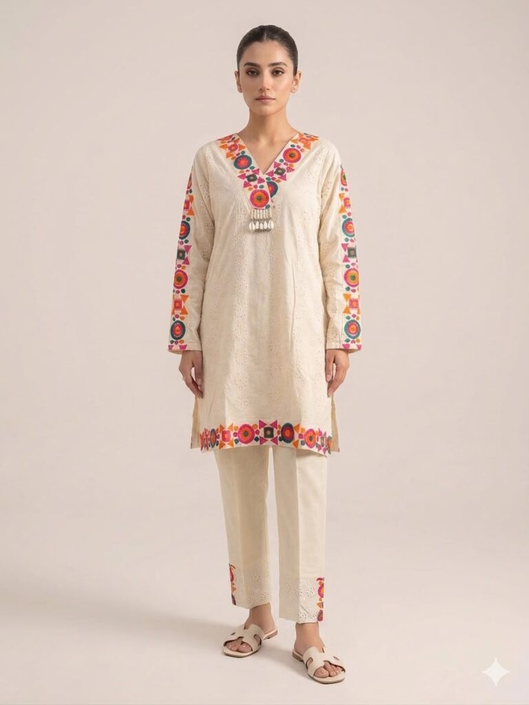 Cotton Chikankari Co-ord Set (Off- White)