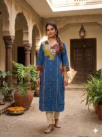 Ajrakh Patch Work Kurta (Blue)