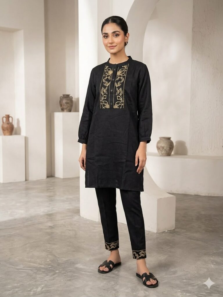 Vertical Silk Co-ord Set (Black)