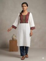 Ajrakh patch work kurti with mirror work (White)