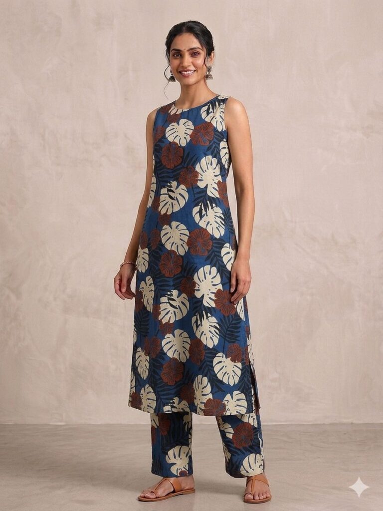 Cotton Halter Neck Palazzo Set (Blue)