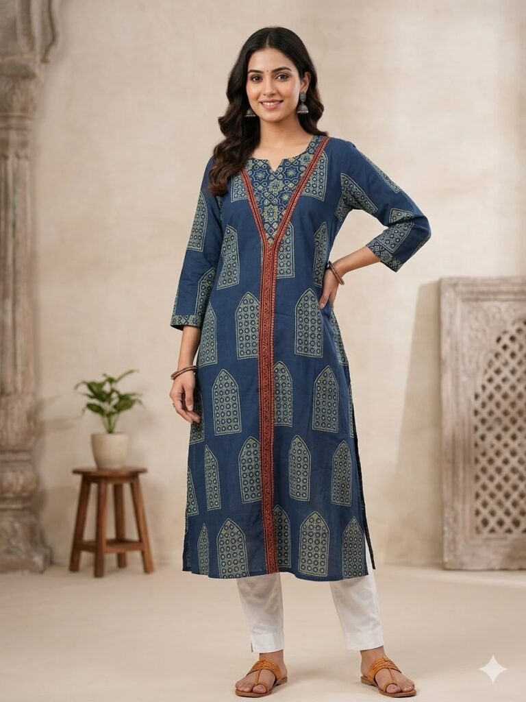 Vegetable Dye Ajrakh Kurta (Blue)