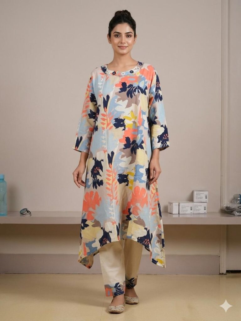 Kora Khadi handwork Kurti (Multicolour)