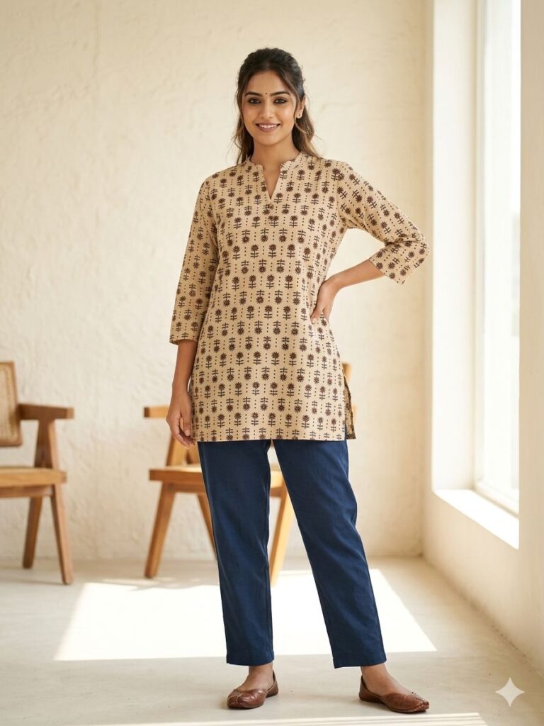 Ajrakh Short Kurta (Off-White)