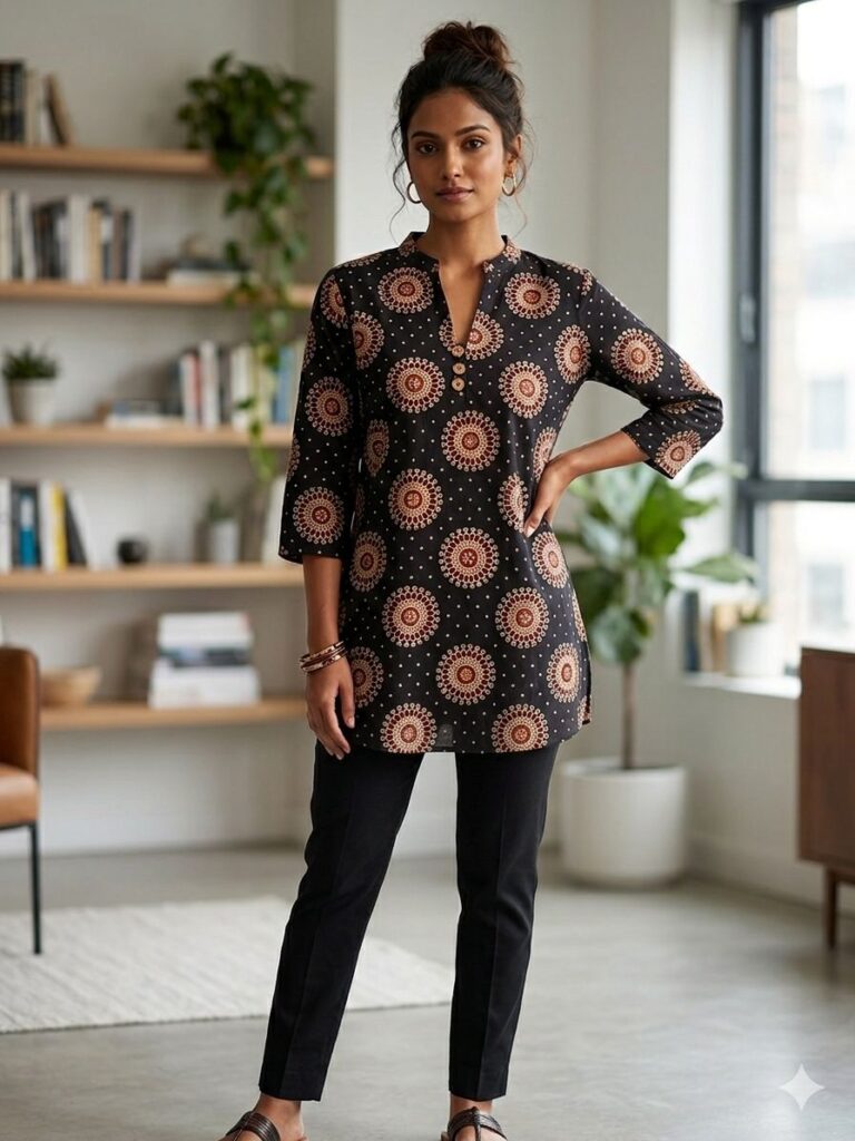 Ajrakh Short Kurta (Black)