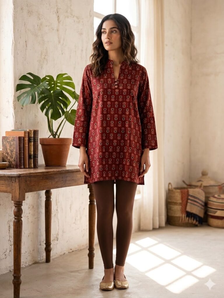 Ajrakh Short Kurta (Maroon)