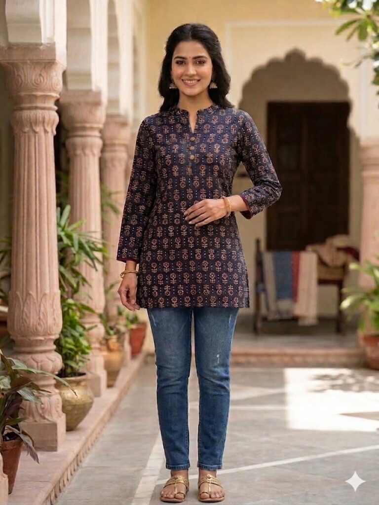 Ajrakh Short Kurta (Black)
