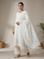 Katha Stitch Dupatta (White and blue)