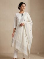 Katha Stitch Dupatta (White and Black)