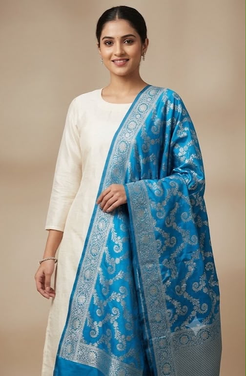 Benarasi Brocade Dupatta (Turquoise)