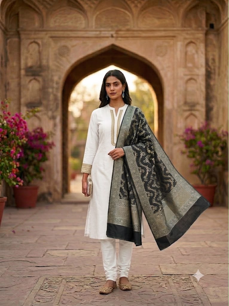 Benarasi Brocade Dupatta (Black)