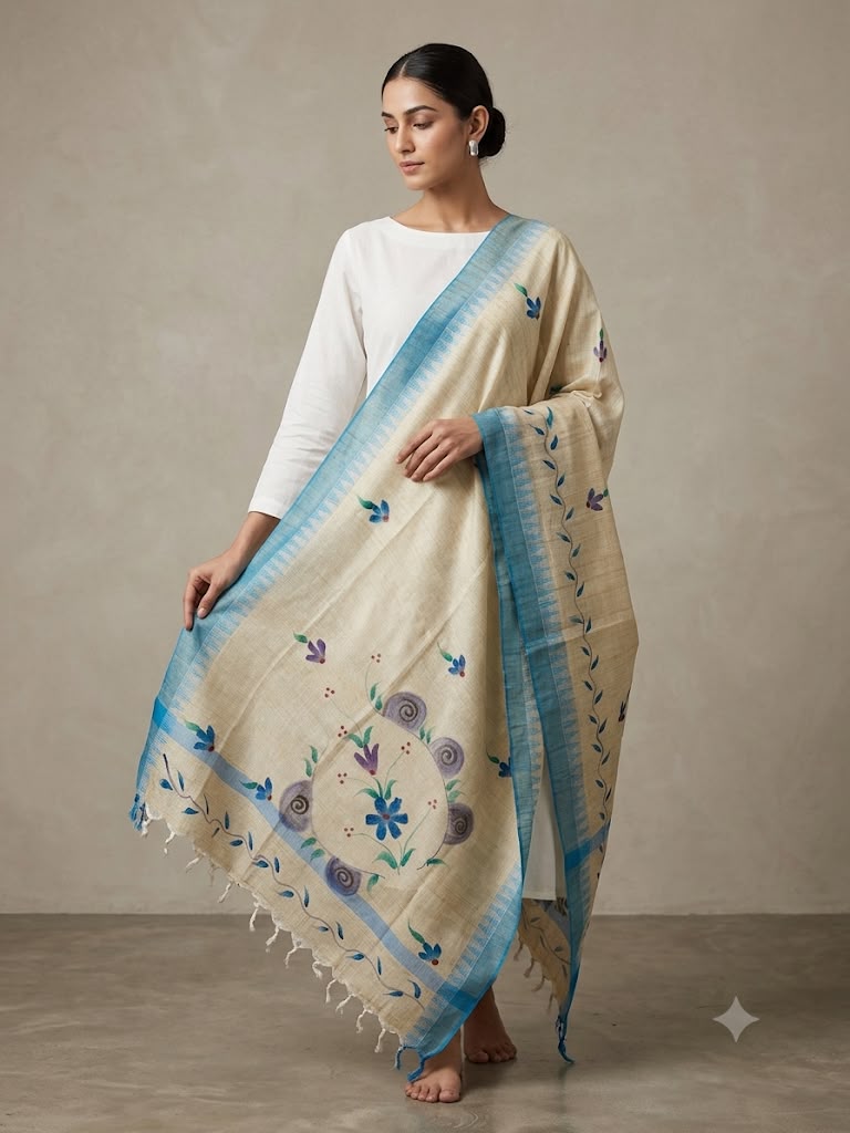 Khadi Hand painted Dupatta (Blue)
