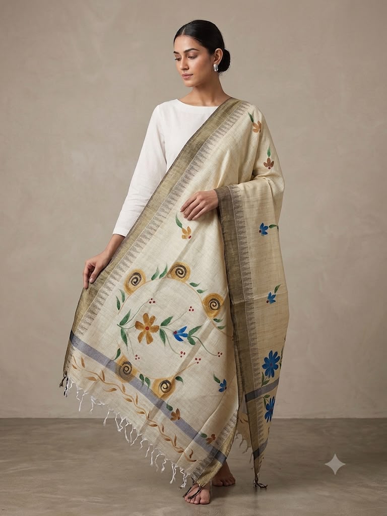 Khadi Hand painted Dupatta (Black)