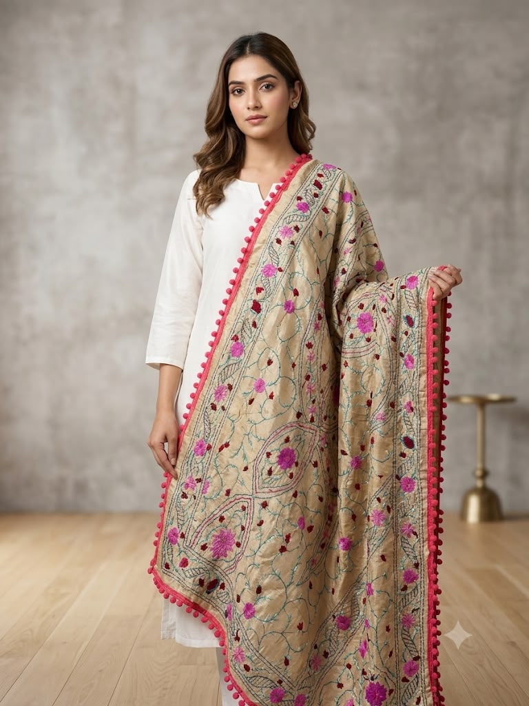 Wool Work Dupatta (Rose Pink)