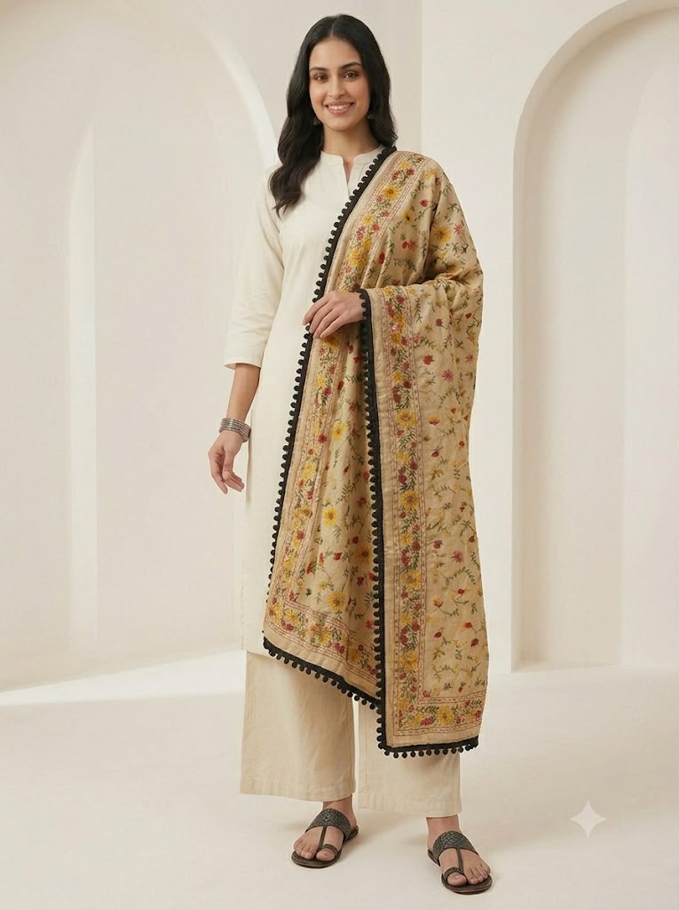 Wool Work Dupatta (Black)