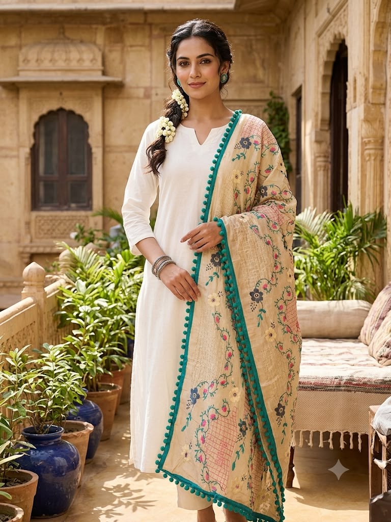 Wool Work Dupatta (Green)