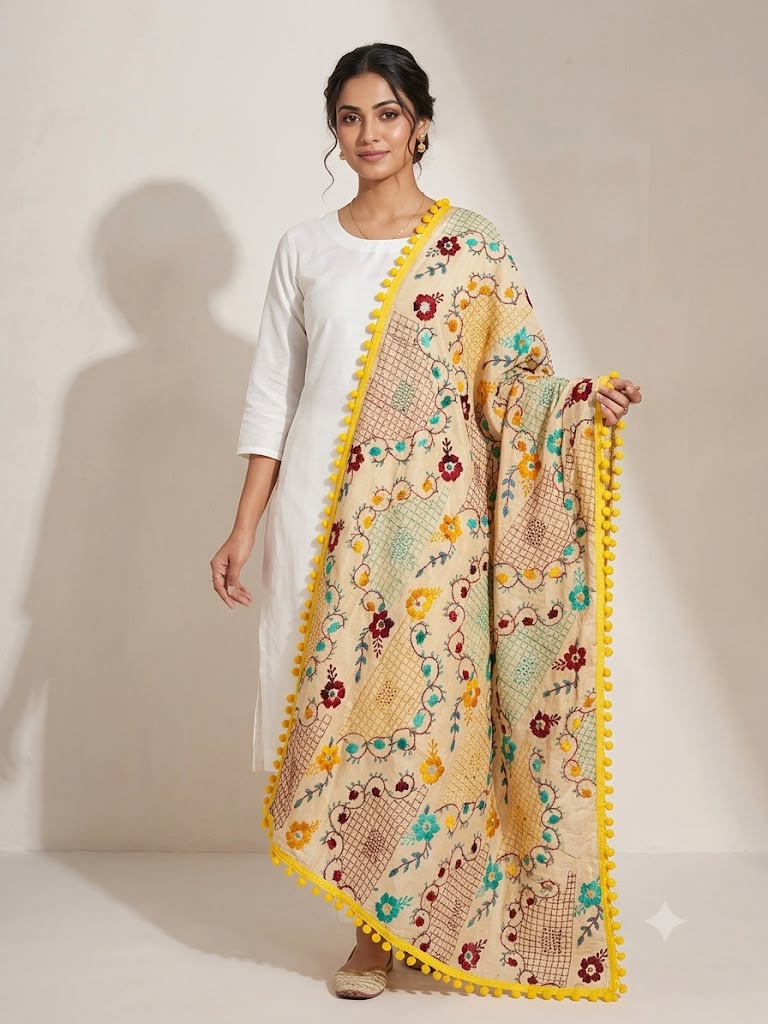 Wool Work Dupatta (Yellow)