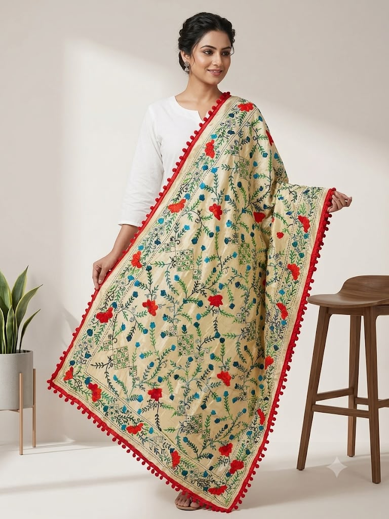 Wool Work Dupatta (Red)