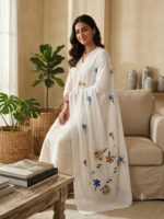 Cotton Floral Hand painted Dupatta (White)