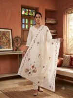 Cotton Floral Hand painted Dupatta (White)