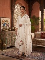 Cotton Floral Hand painted Dupatta (White)