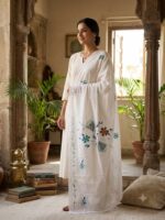 Cotton Floral Hand painted Dupatta (white)