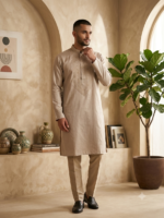 Cotton Self Work Punjabi (Peach)