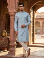 Cotton Self Work Punjabi (Silver Grey)