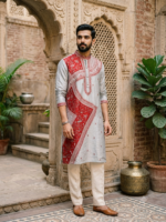 Cotton Silk Embroidery Punjabi (Grey)