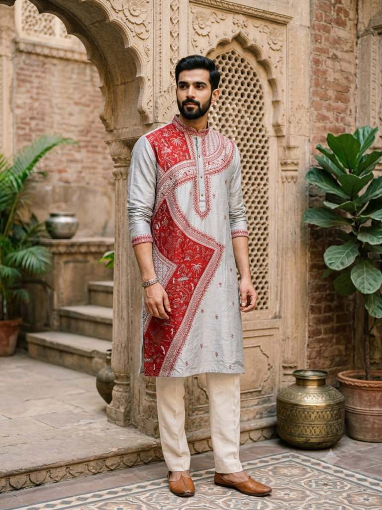 Cotton Silk Embroidery Punjabi (Grey)