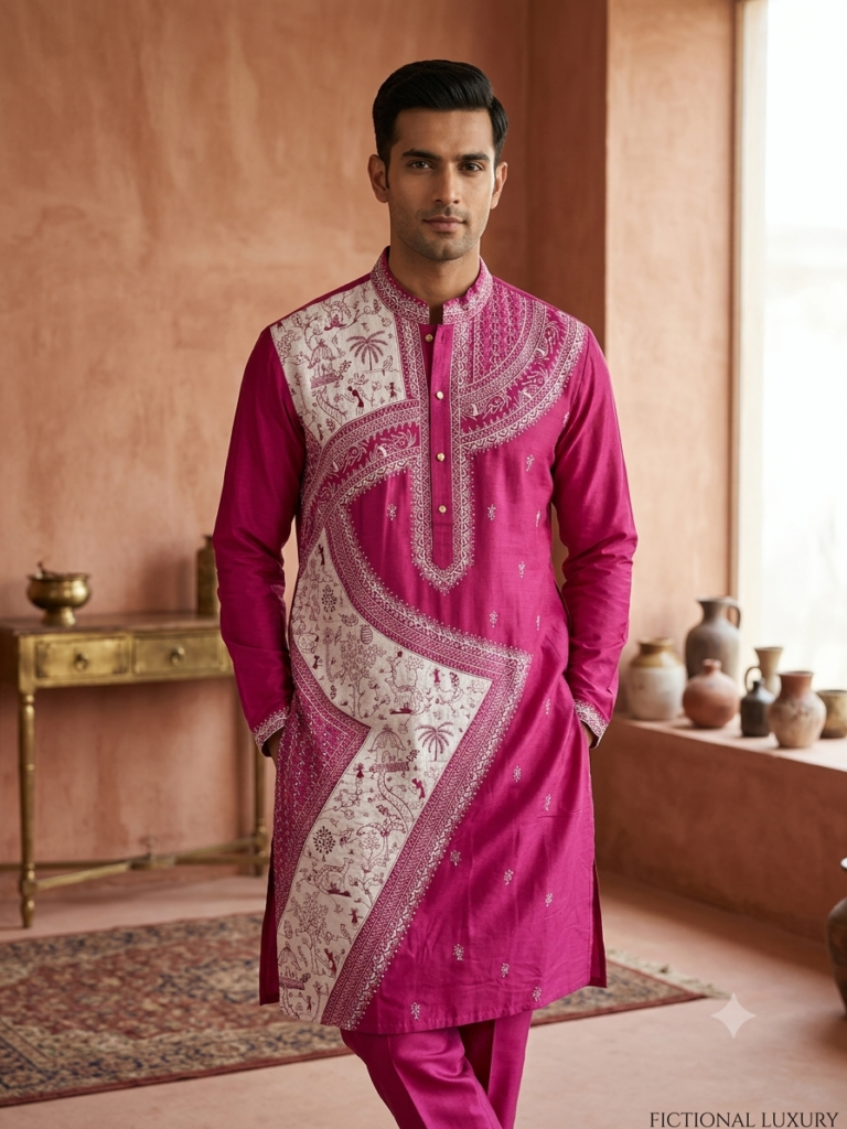 Cotton Silk Embroidery Punjabi (Magenta)