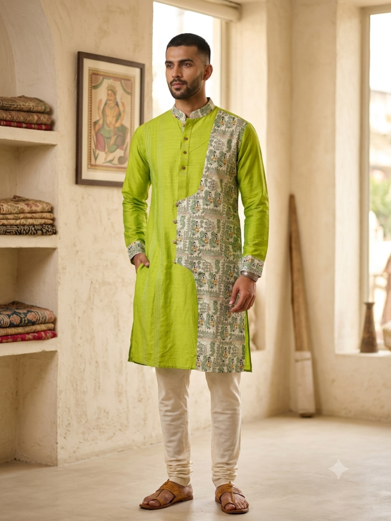 Cotton Silk Madhubani Punjabi (Green)