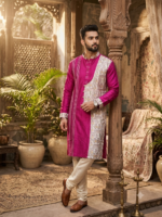 Cotton Silk Madhubani Punjabi (Magenta)