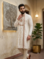 Cotton Silk Side Button Punjabi (White)